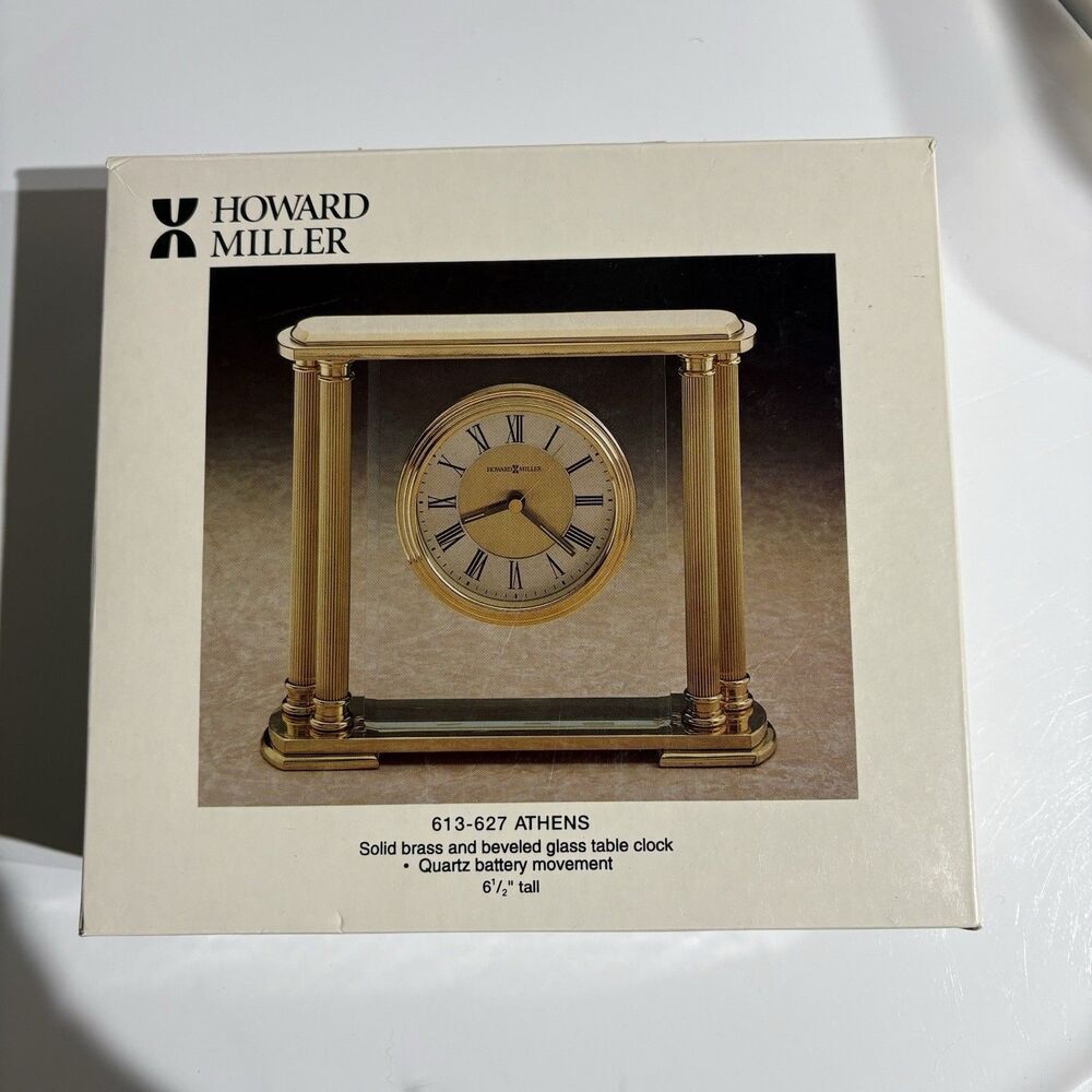 Howard Miller 613-627 Athens Solid Brass and Beveled Glass Table Clock NEW - Picture 1 of 4